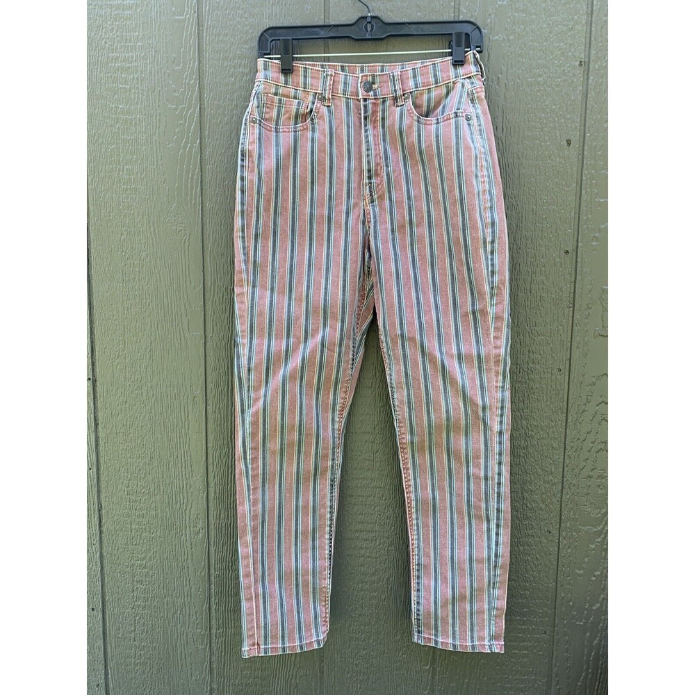 Striped High-Waist Womens Pants in Pink & Green